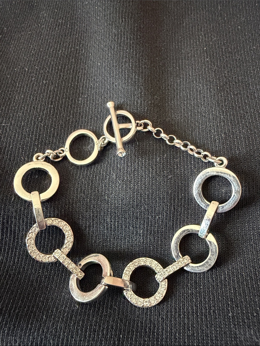 Swarovski silver link bracelet with toggle closure